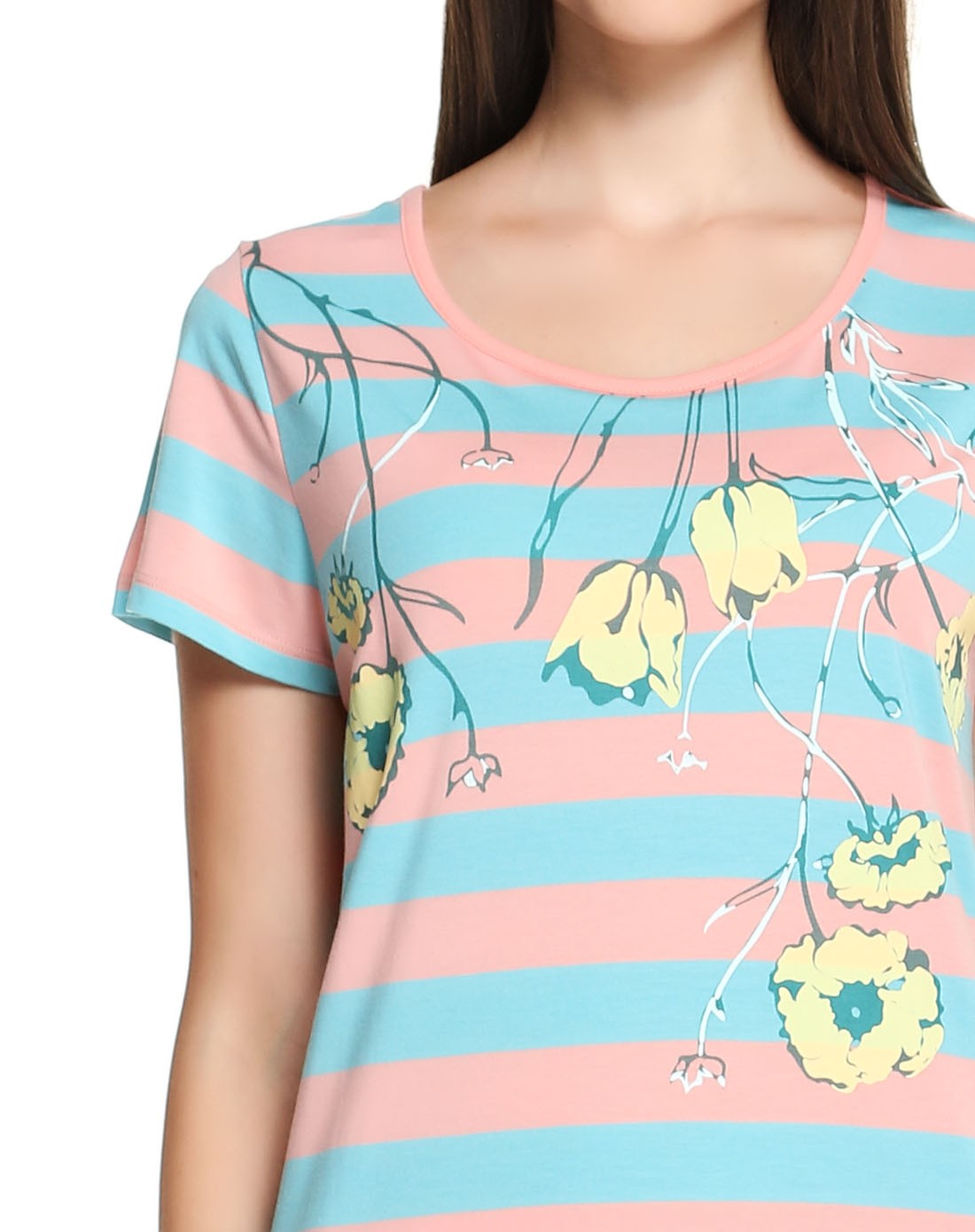 秋鹿女款翠兰色简约条纹套装