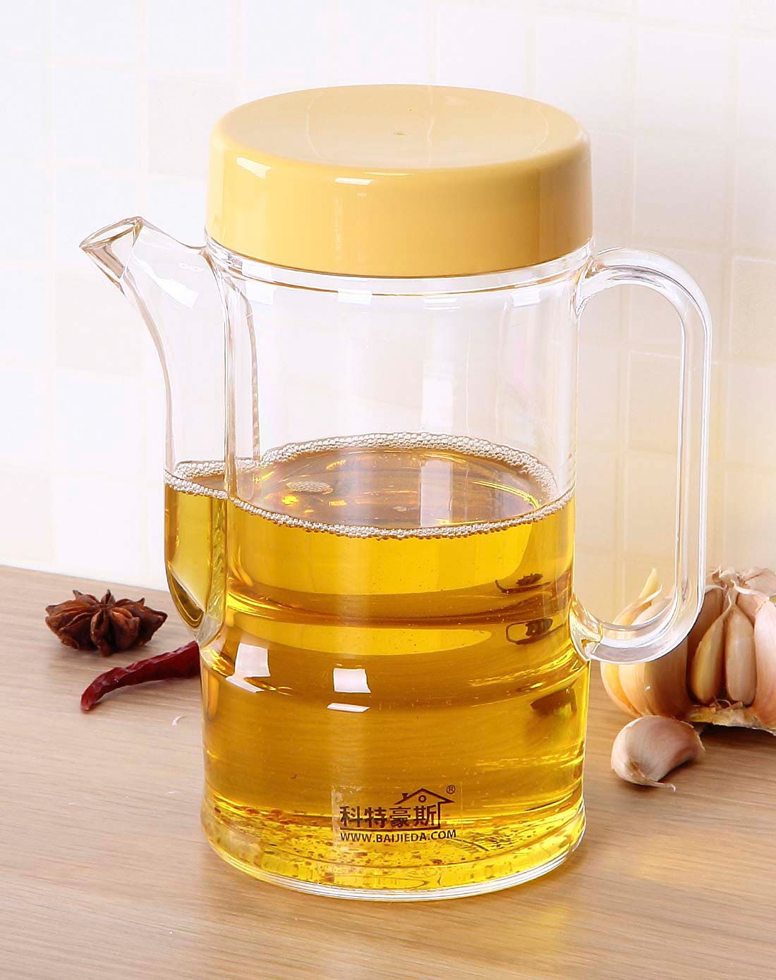 黄色盖子透明色身亚克力油壶500ml