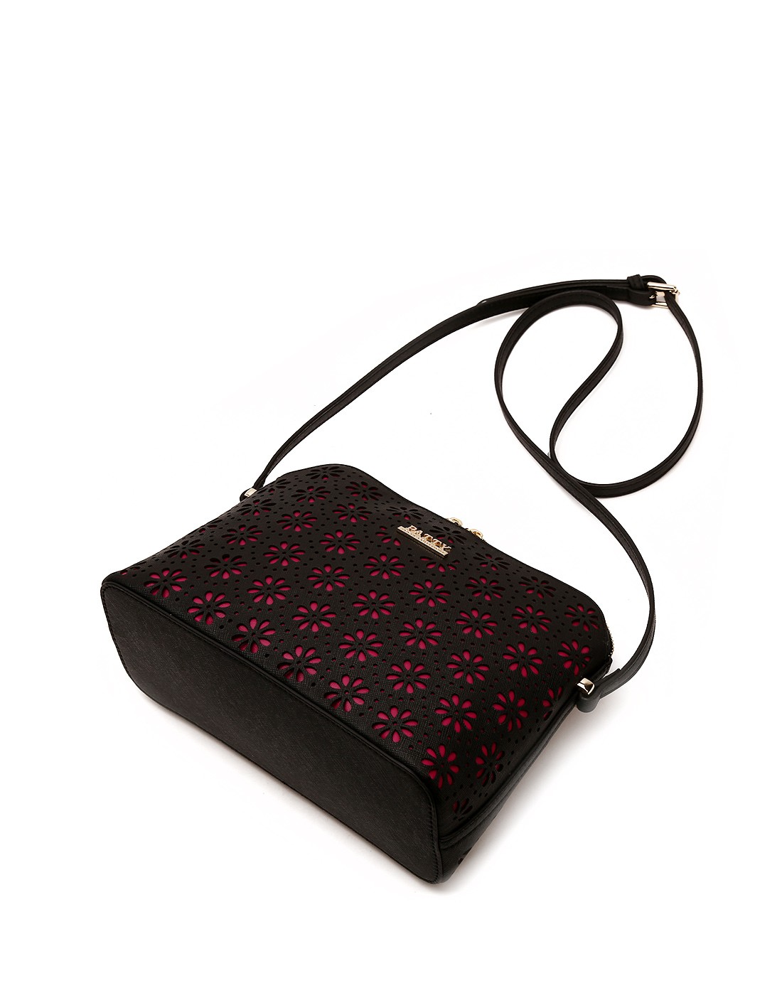 芭迪patty女包专场 > 女士黑色二层牛皮镂空压花单肩斜跨小包