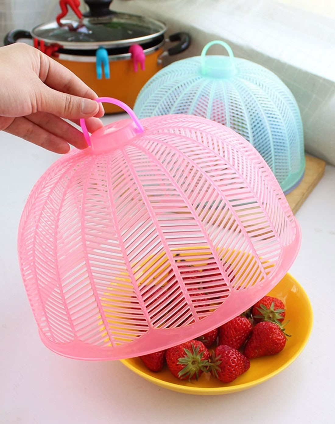 时尚环保塑料圆形食物罩(三色可选)