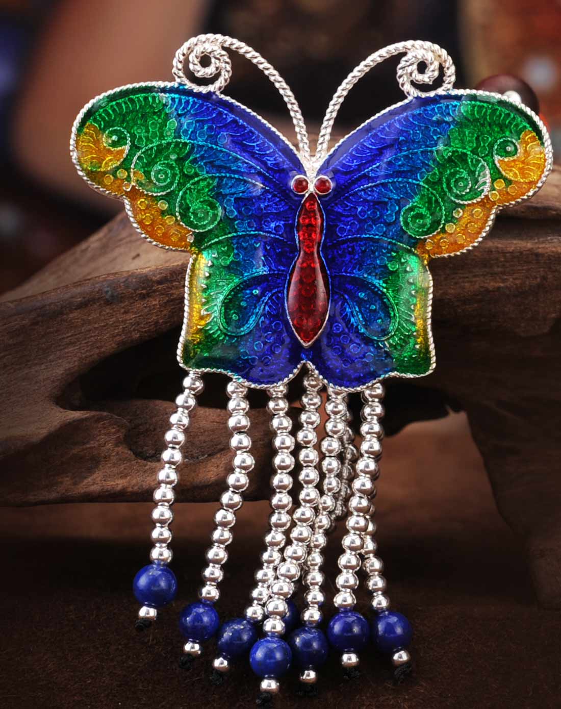 舞蝶手工泰银珐琅项链 时尚民族风