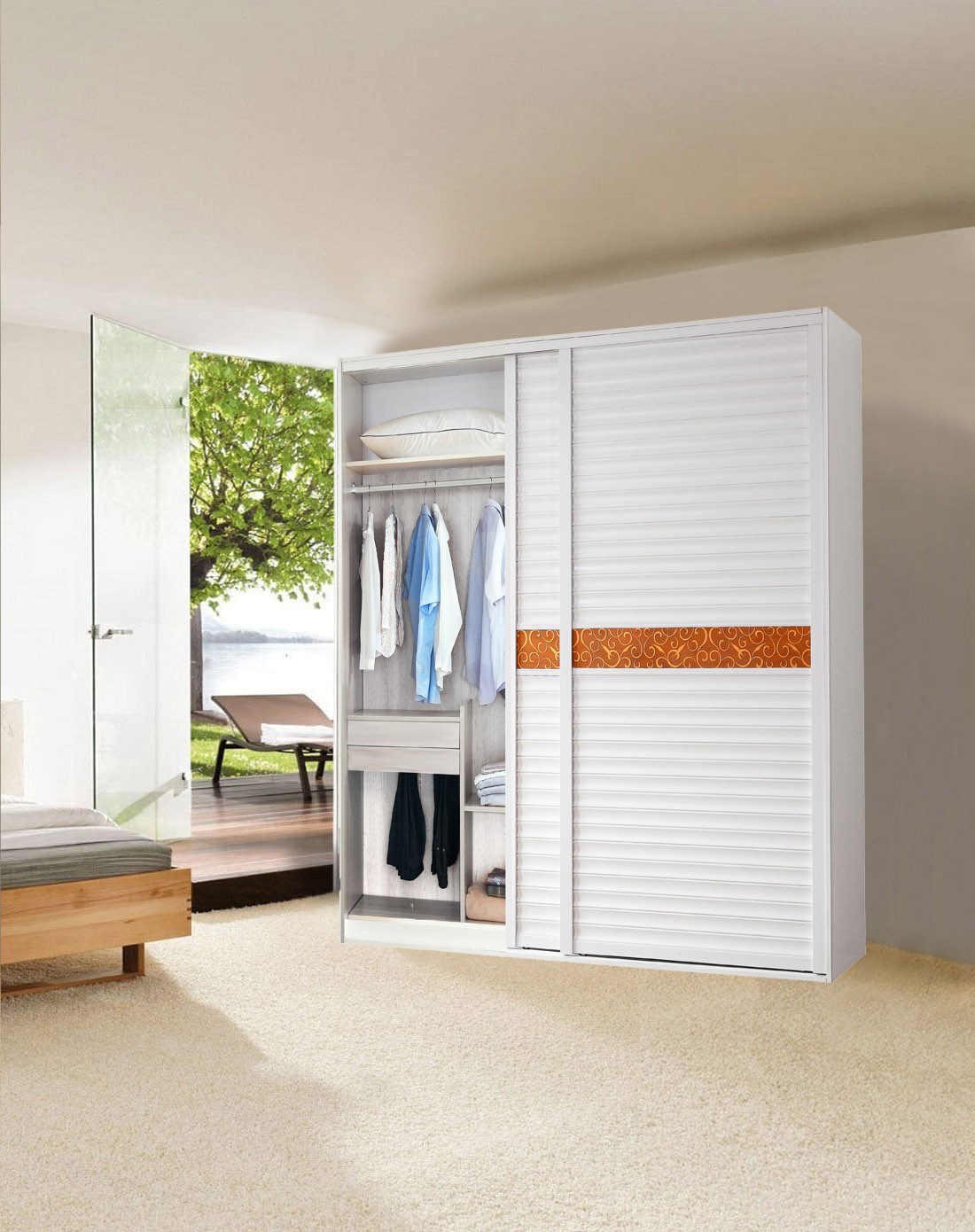 简单艾伦生态免漆板拨浪百叶移门推拉门1.8*2.