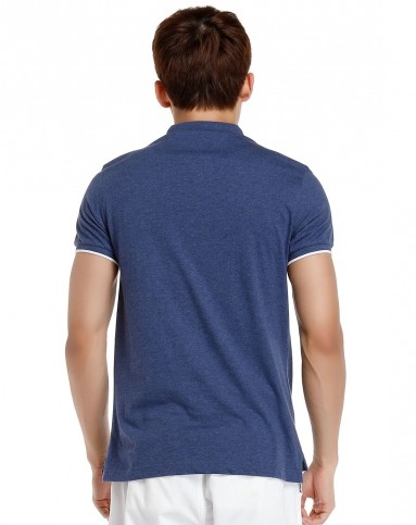 吸汗透气 男款墨蓝花灰色微领短袖t恤 都市系列