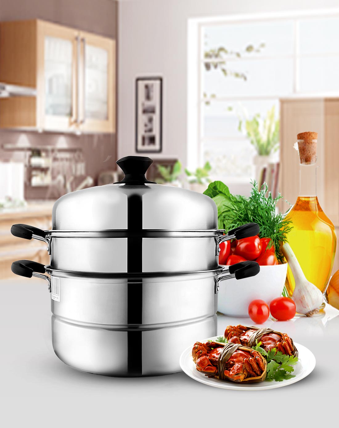 > 精致不锈钢双层蒸锅28cm 电磁炉通用