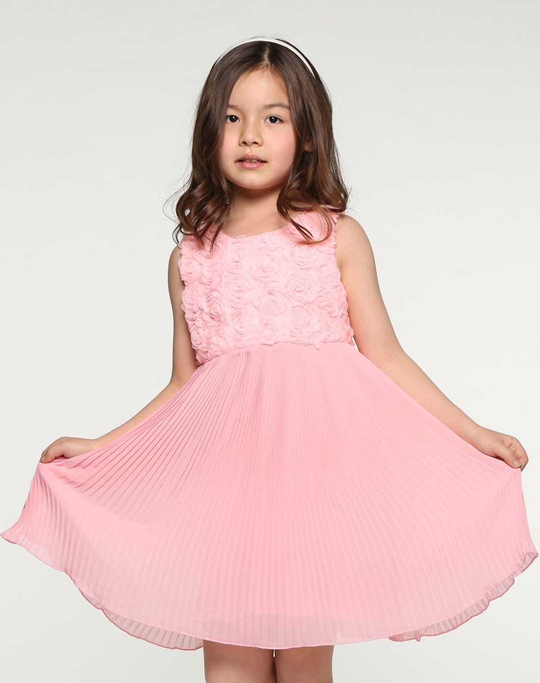 水孩儿 肉粉色立体花竖褶裙