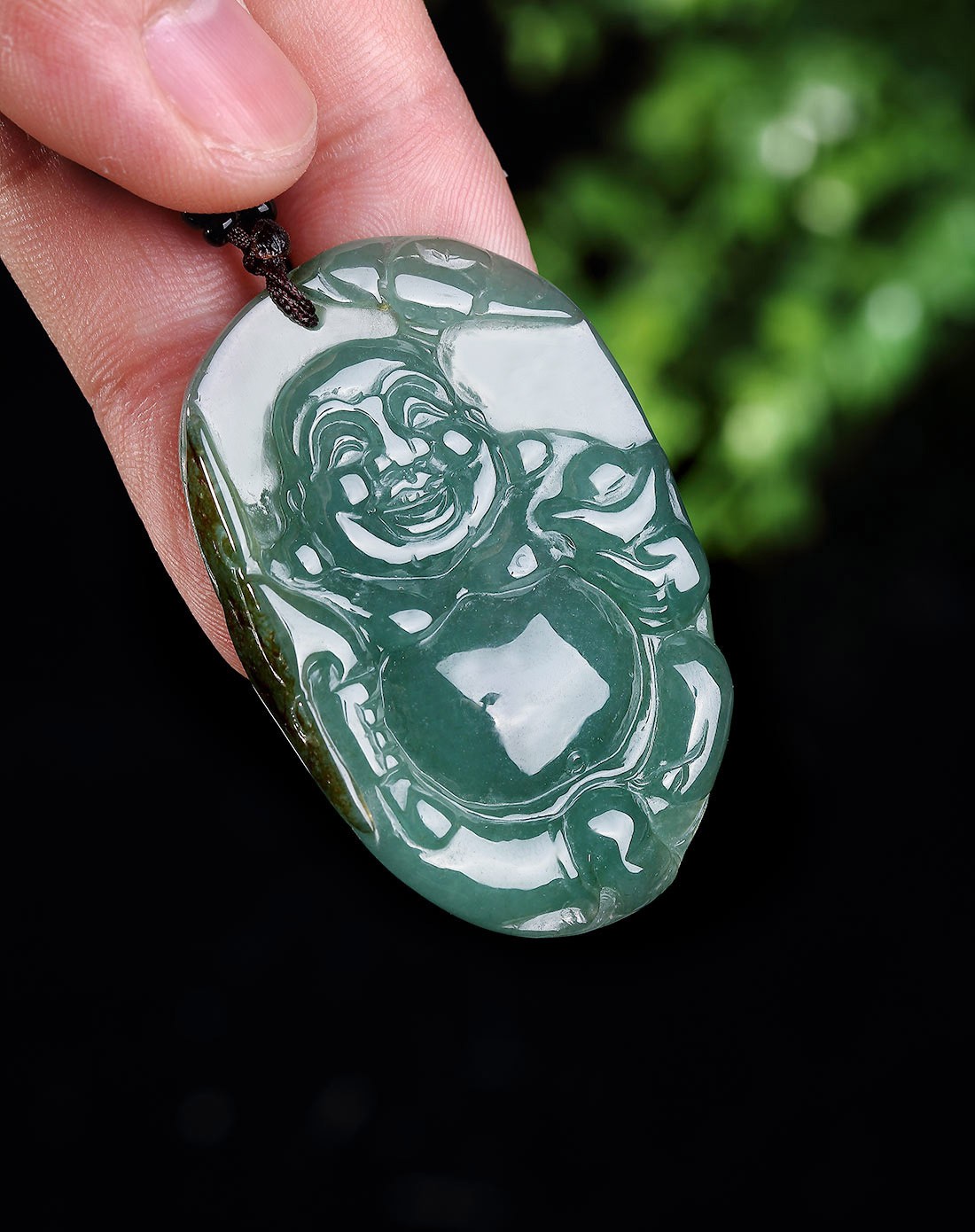 a货翡翠冰种盈润黄加绿逍遥自在佛吊坠