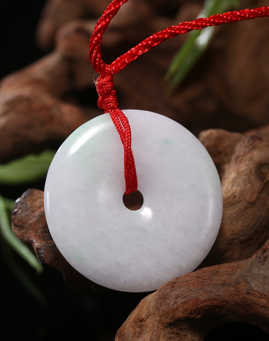 精美糯种白底青飘花平安扣天然翡翠吊坠a货附证书