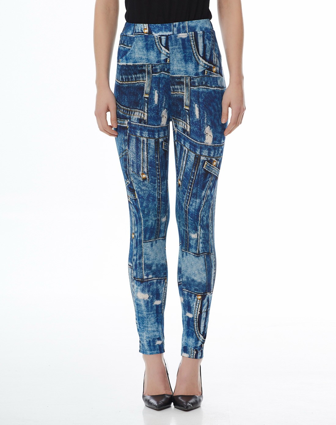 蓝色牛仔纹时尚打底裤