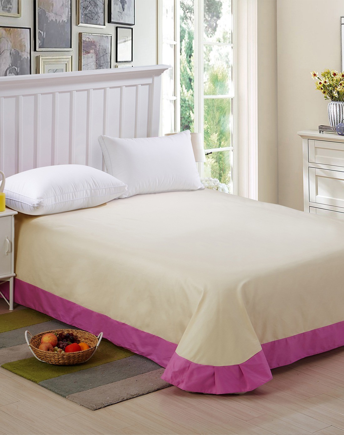 淡黄色素色埃及棉床单250*250cm