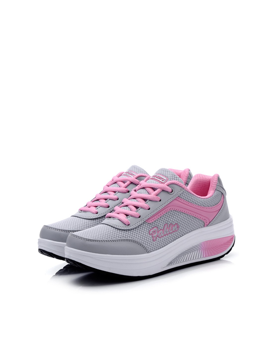 瘦身美体 女款灰粉红运动休闲鞋 松糕软底