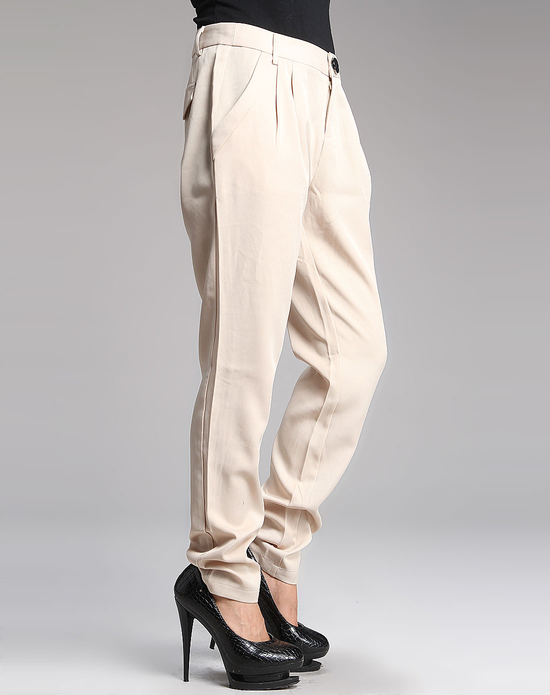 米杏色简约休闲长裤