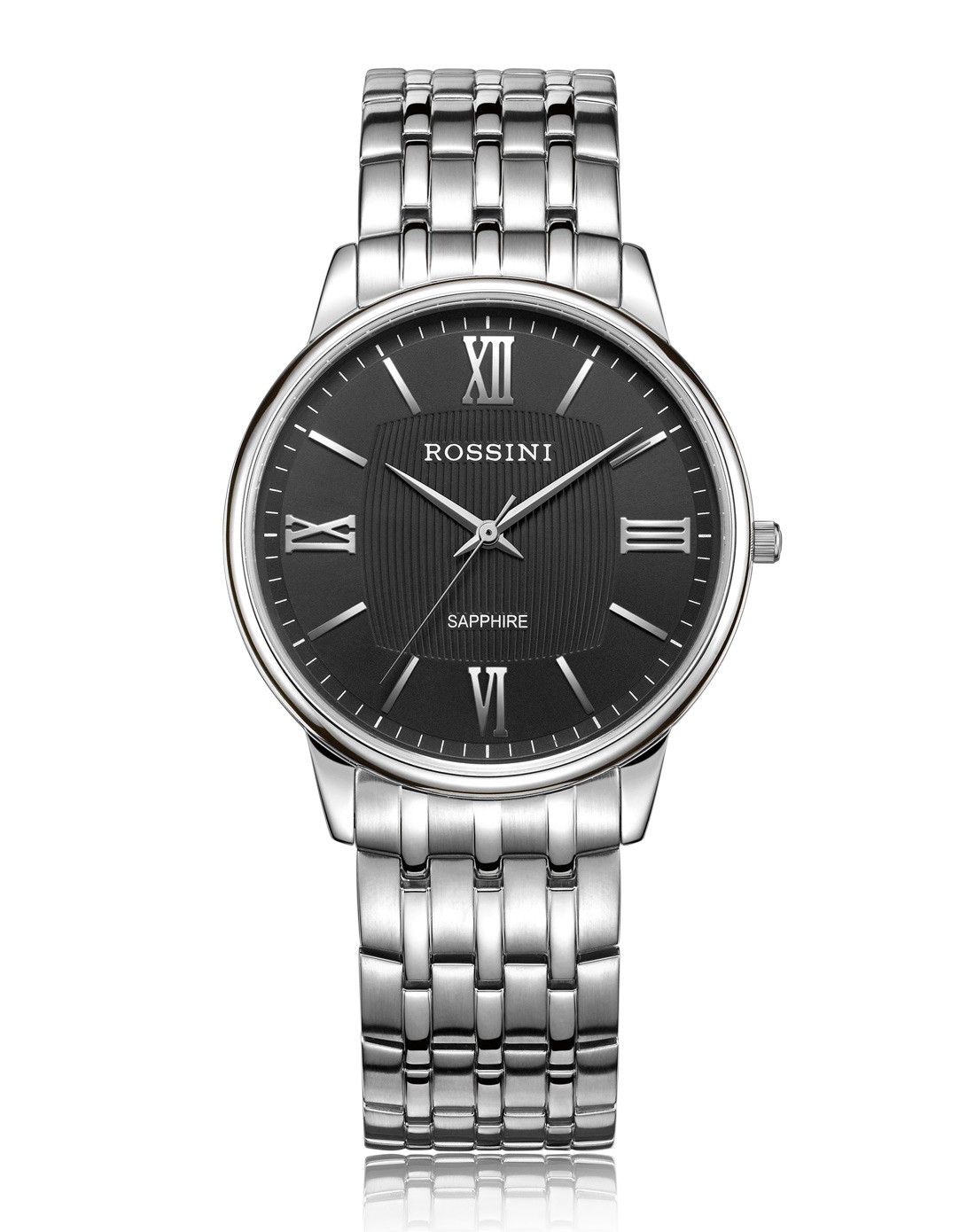 (特惠)罗西尼超薄商务不锈钢石英黑盘男表7491