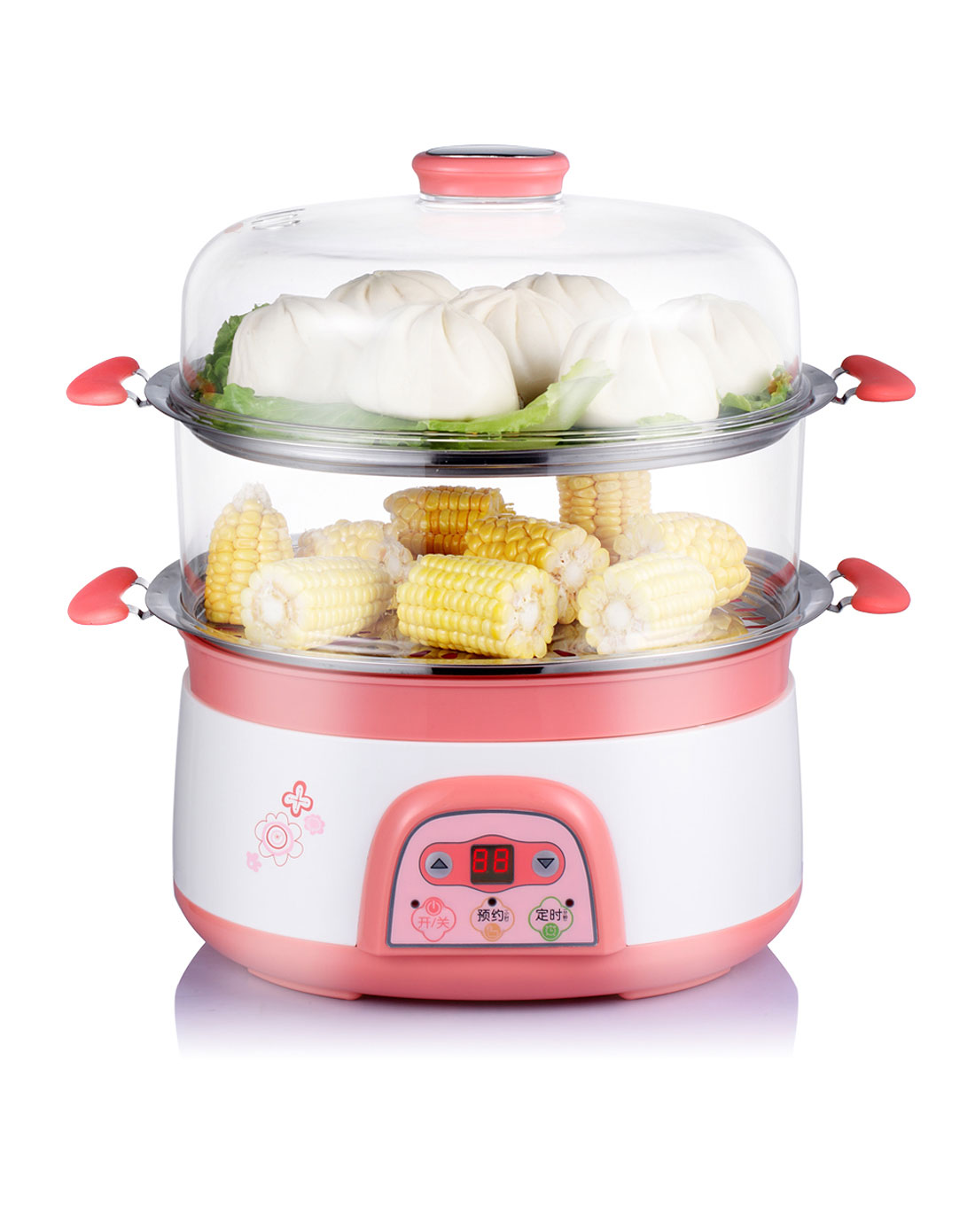 玫红色微电脑不锈钢大容量双层电蒸锅6l