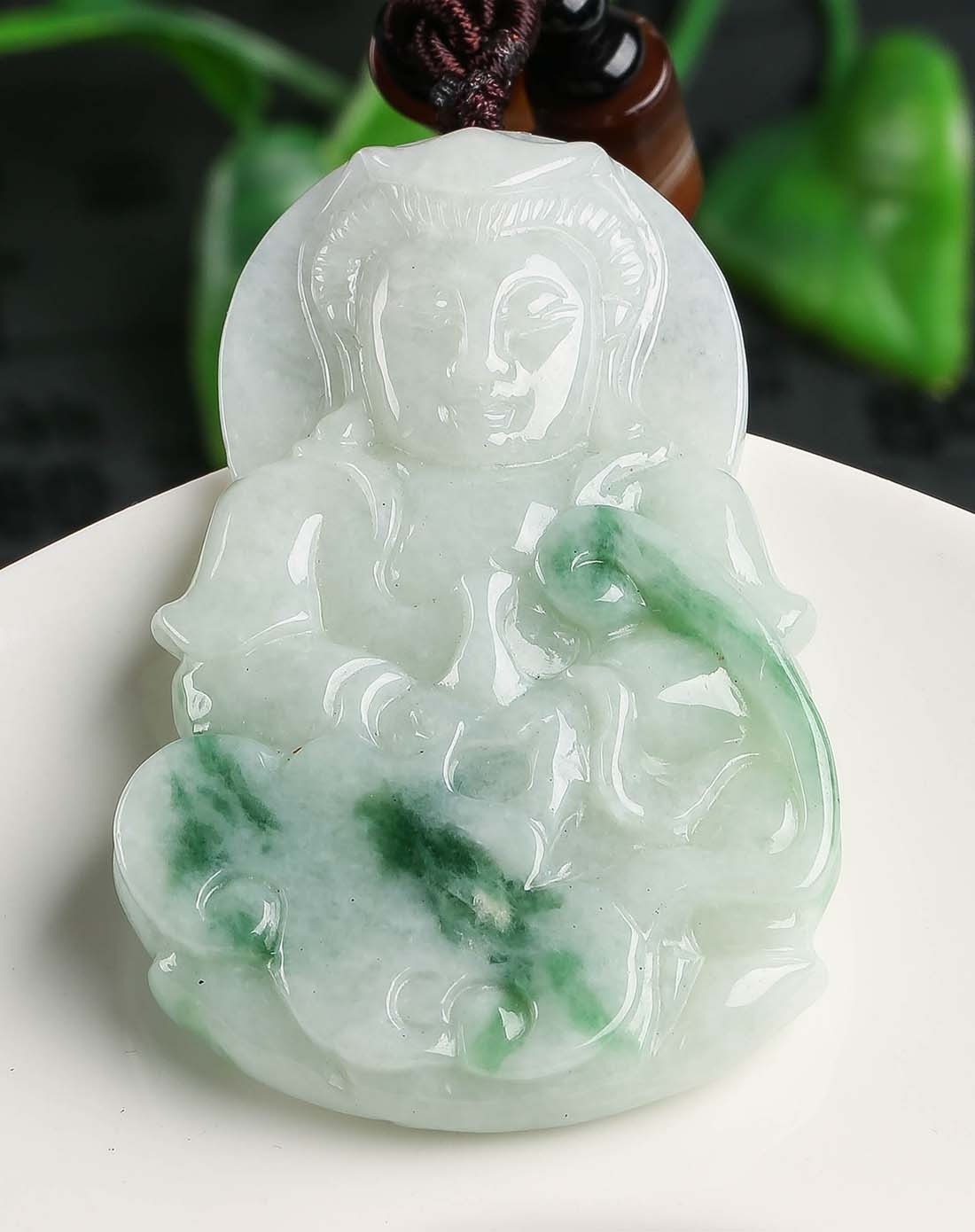 糯种飘花如意观音a货翡翠挂件(附证书)