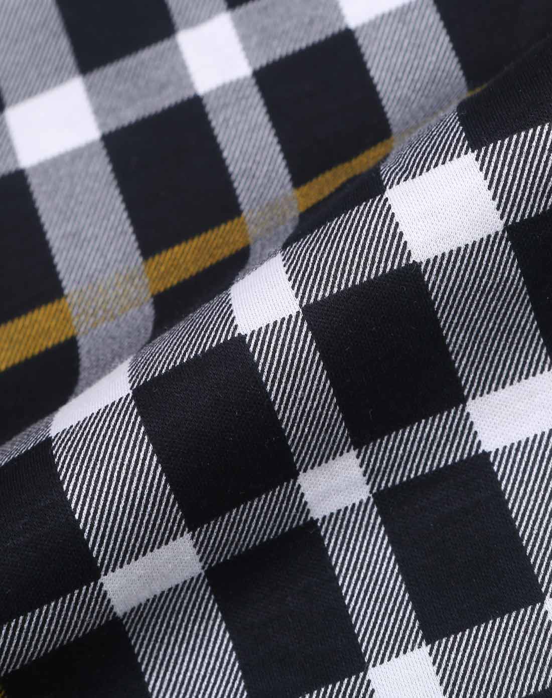 黄黑色活力格纹桑蚕丝棉短袖休闲衬衫