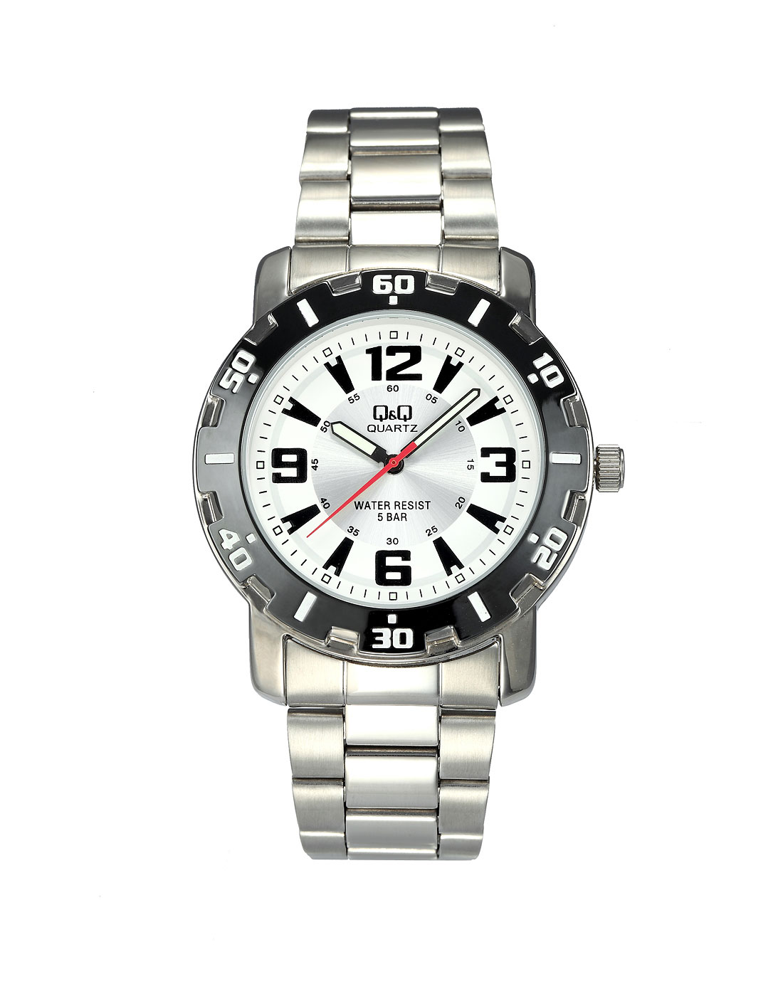 q&q 男款白/银色休闲大方指针石英手表