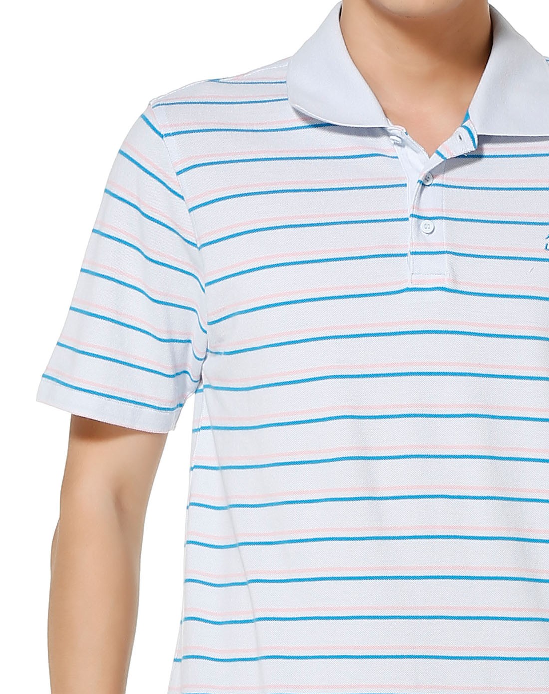 男款冰蓝色间条短袖polo 舒适透气