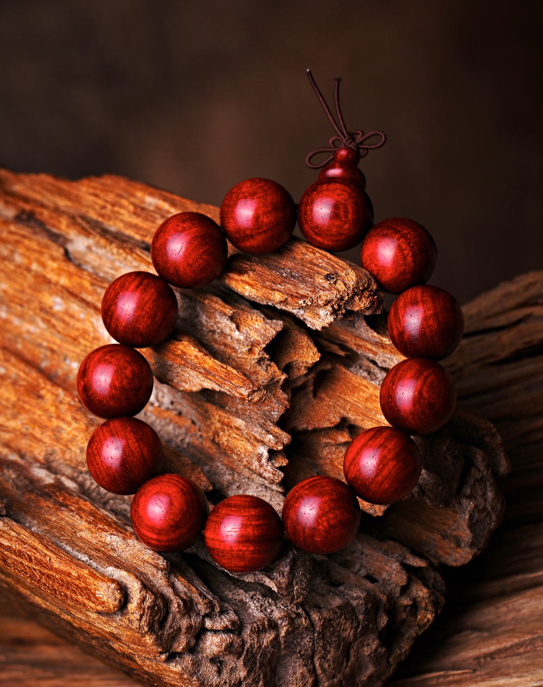 印度.迈索尔邦360度满龙鳞水波金星小叶紫檀手串18mm