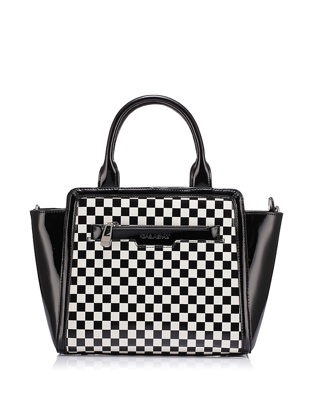 女士黑白格牛皮时尚纹棋盘包