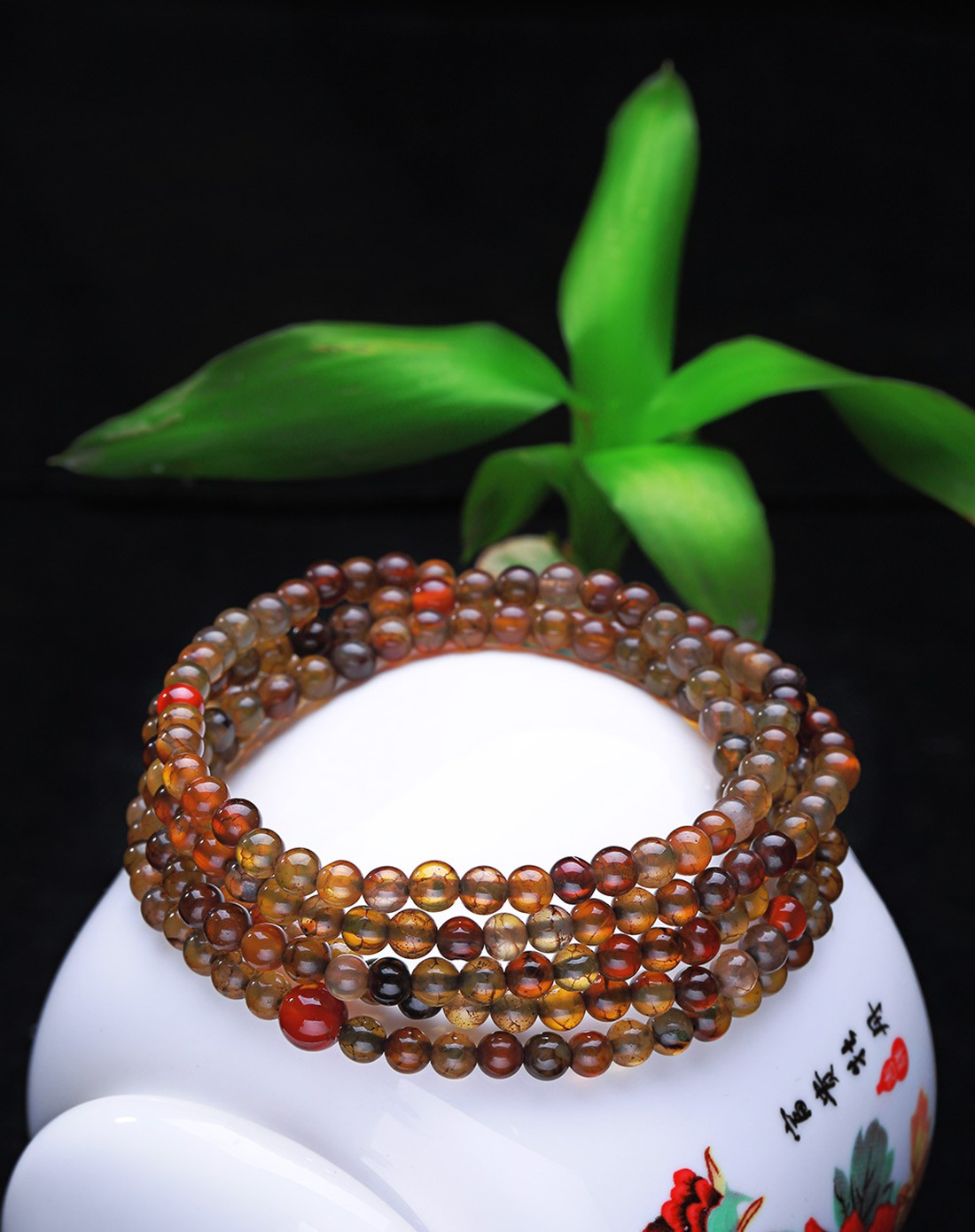 天然龙纹玛瑙圆珠长款手链216 4mm