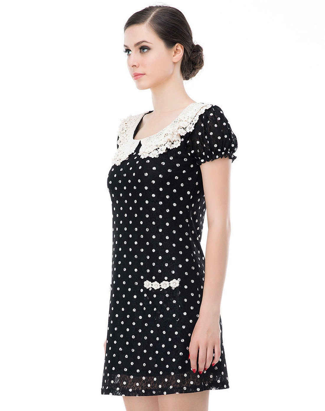 女士黑白点甜美连衣裙