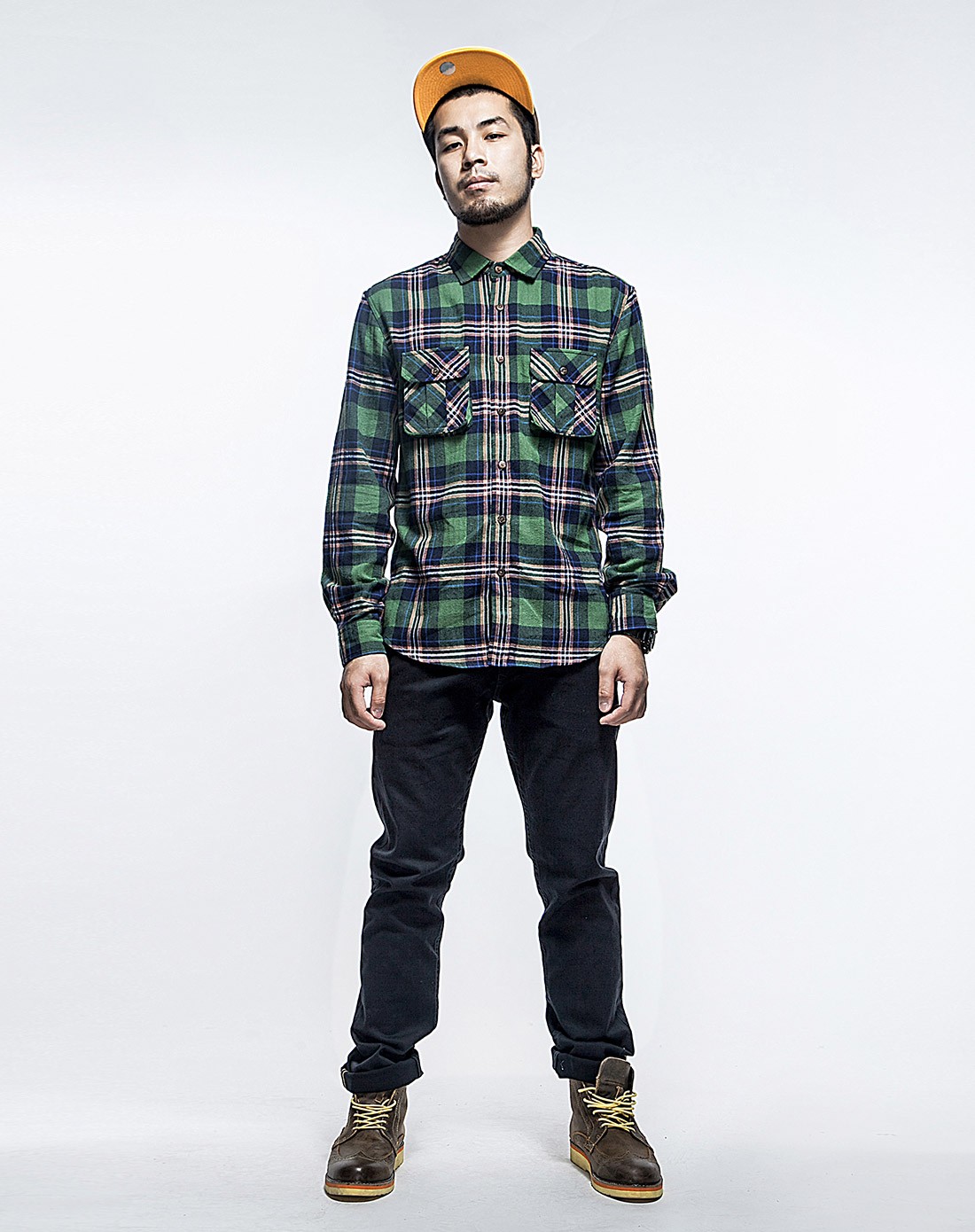 hardly evers 透气经典 男款绿色长袖衬衫 时尚格子