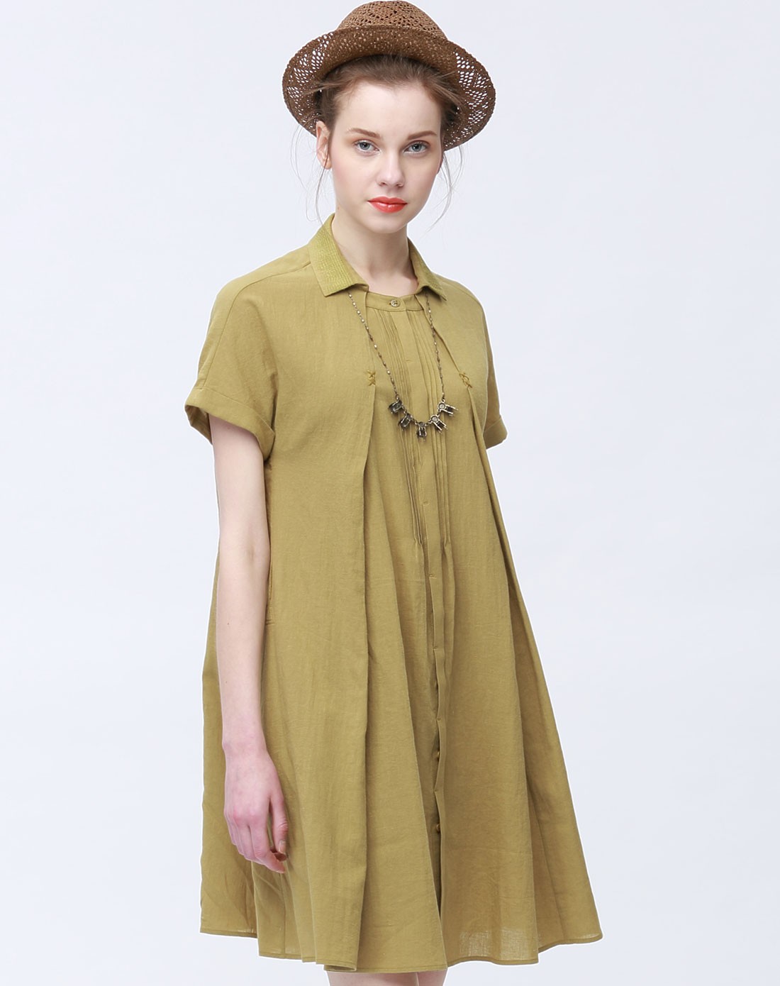 谜底棉麻a型连衣裙