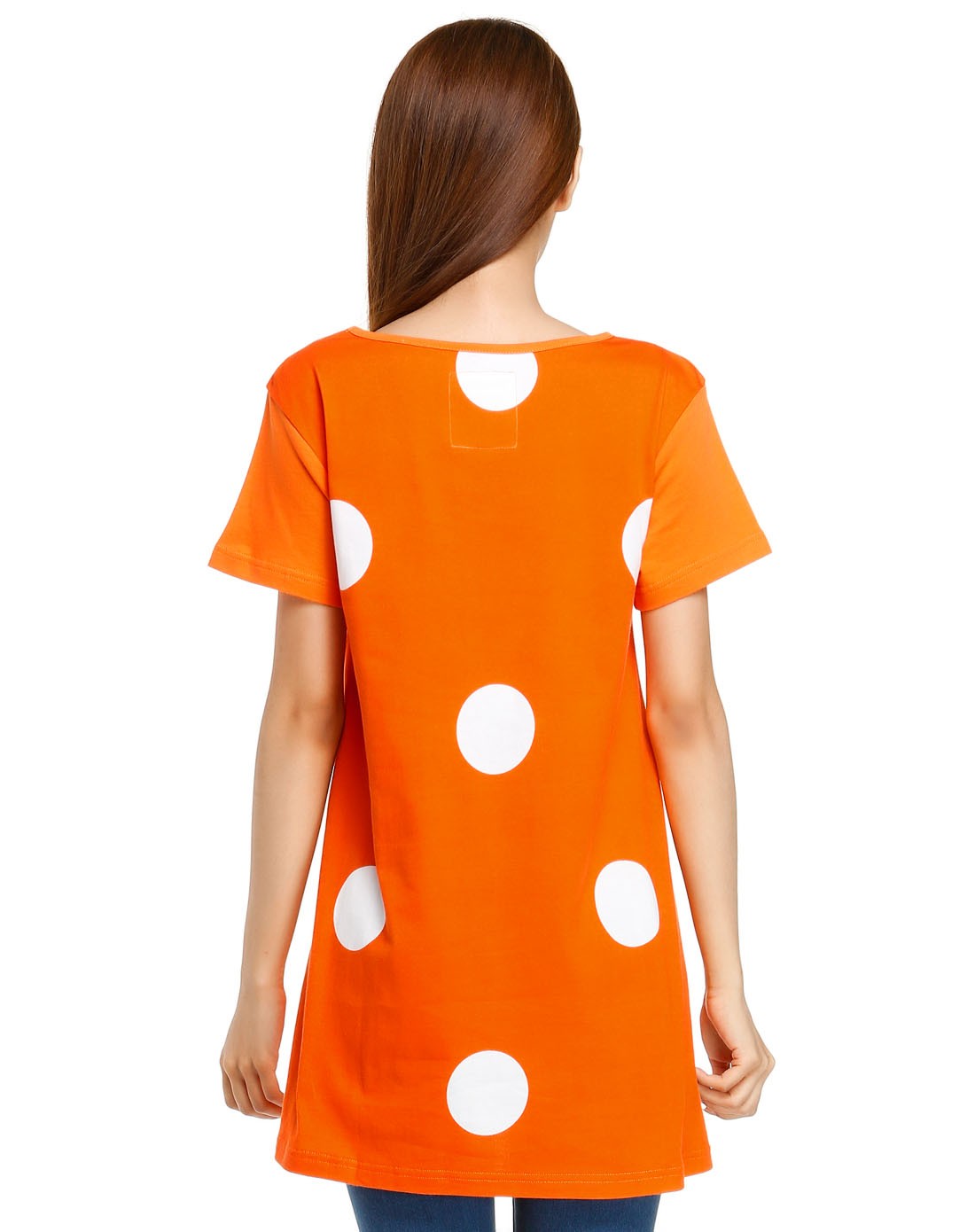 女款橙色活力休闲珠片短袖连衣裙