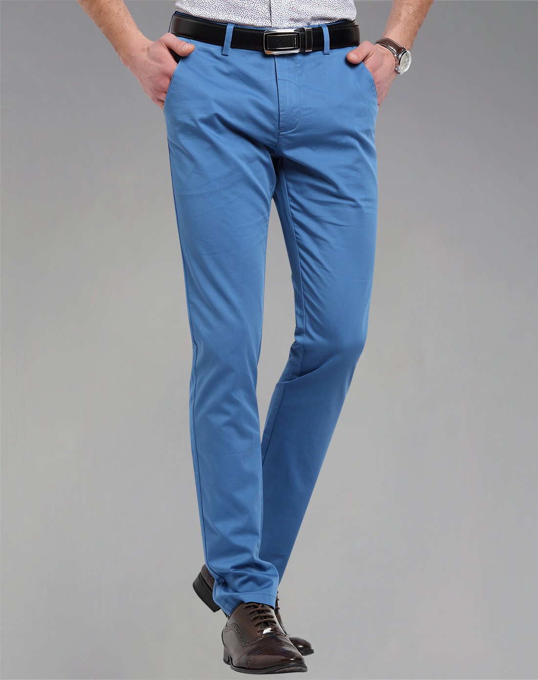 湖蓝色简约百搭多彩休闲裤