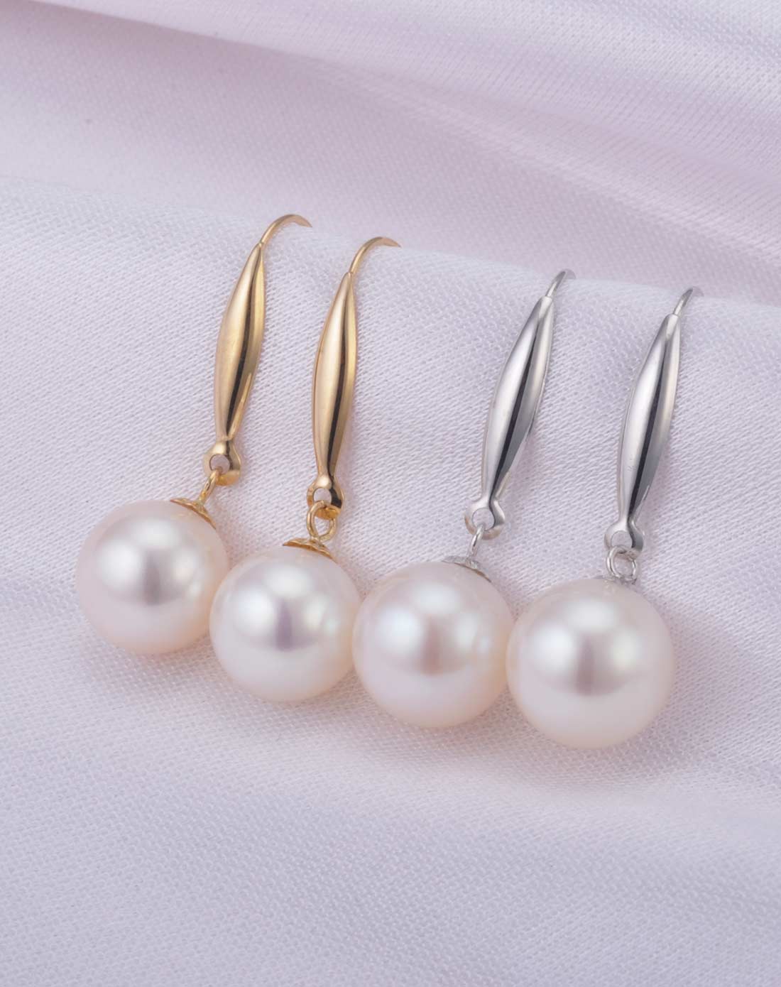 鸢尾 极美9-9.5mm正圆无暇淡水珍珠挂钩耳环