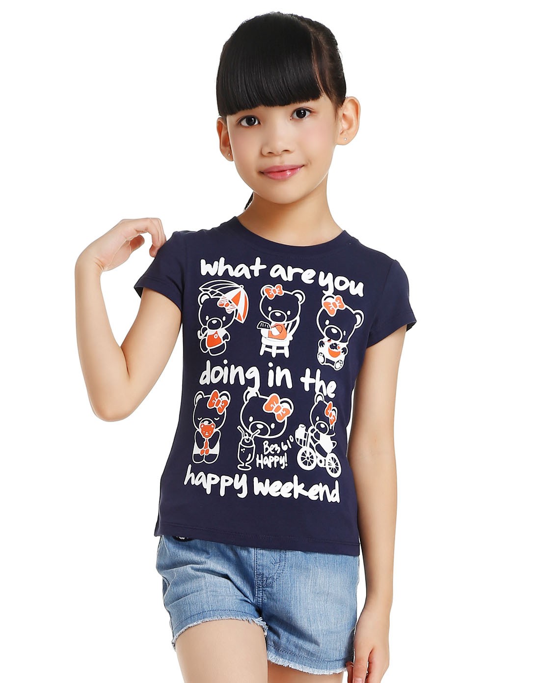 361°男女童装童鞋女童深蓝色可爱小熊短袖t恤k64211103400_唯品会