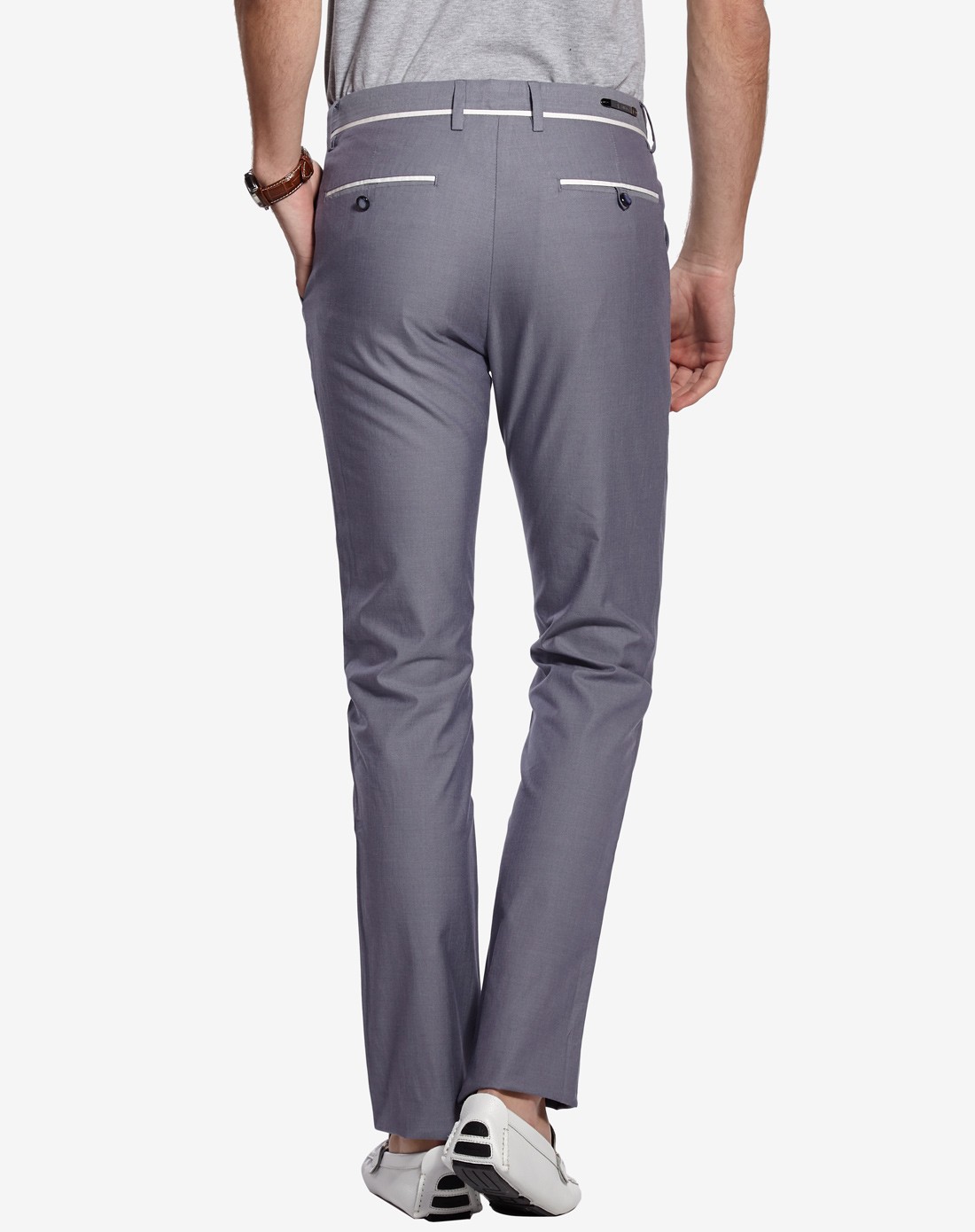 男银灰高端桑蚕丝直筒休闲裤