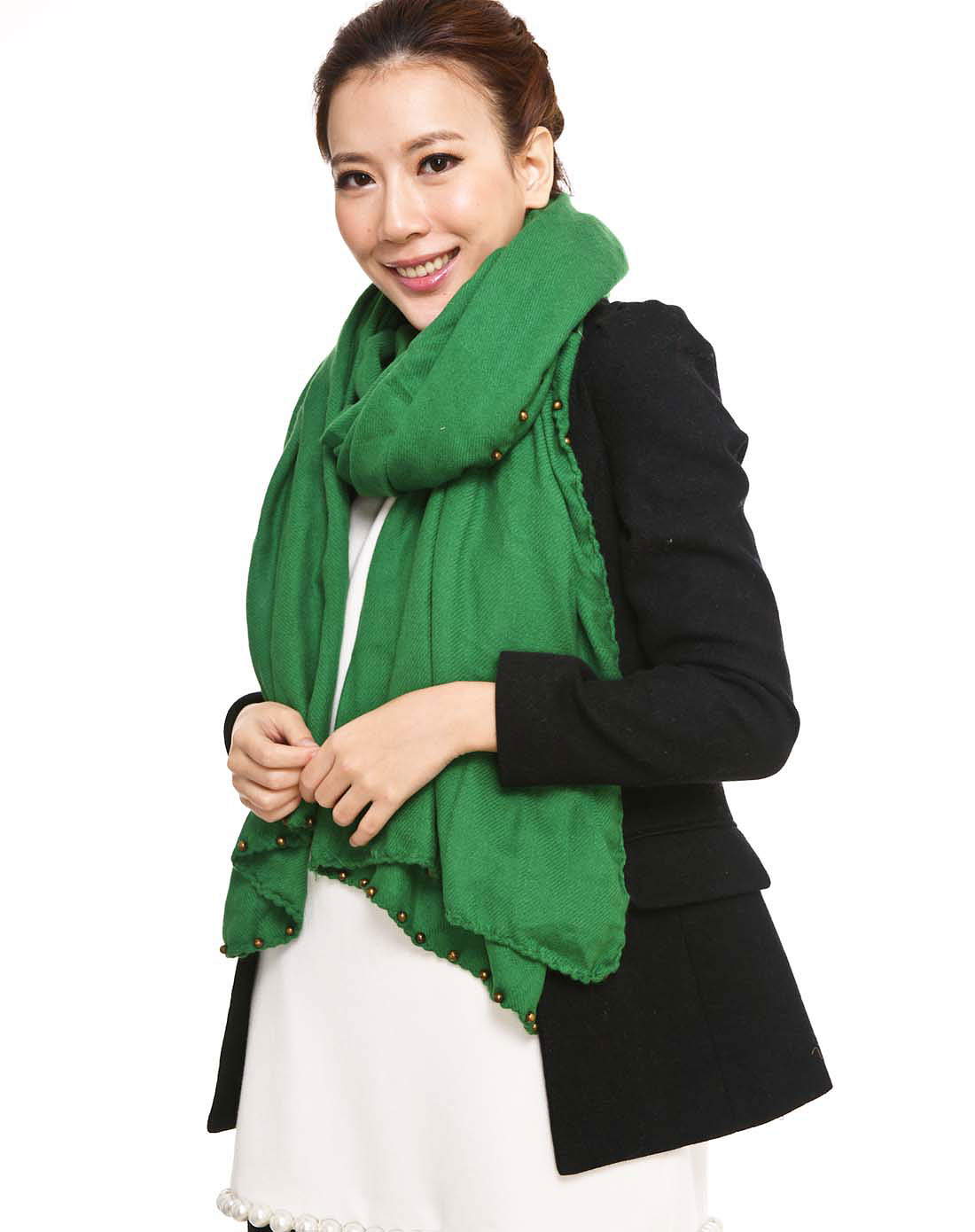 女款翠绿色布拉格系列吊珠围巾