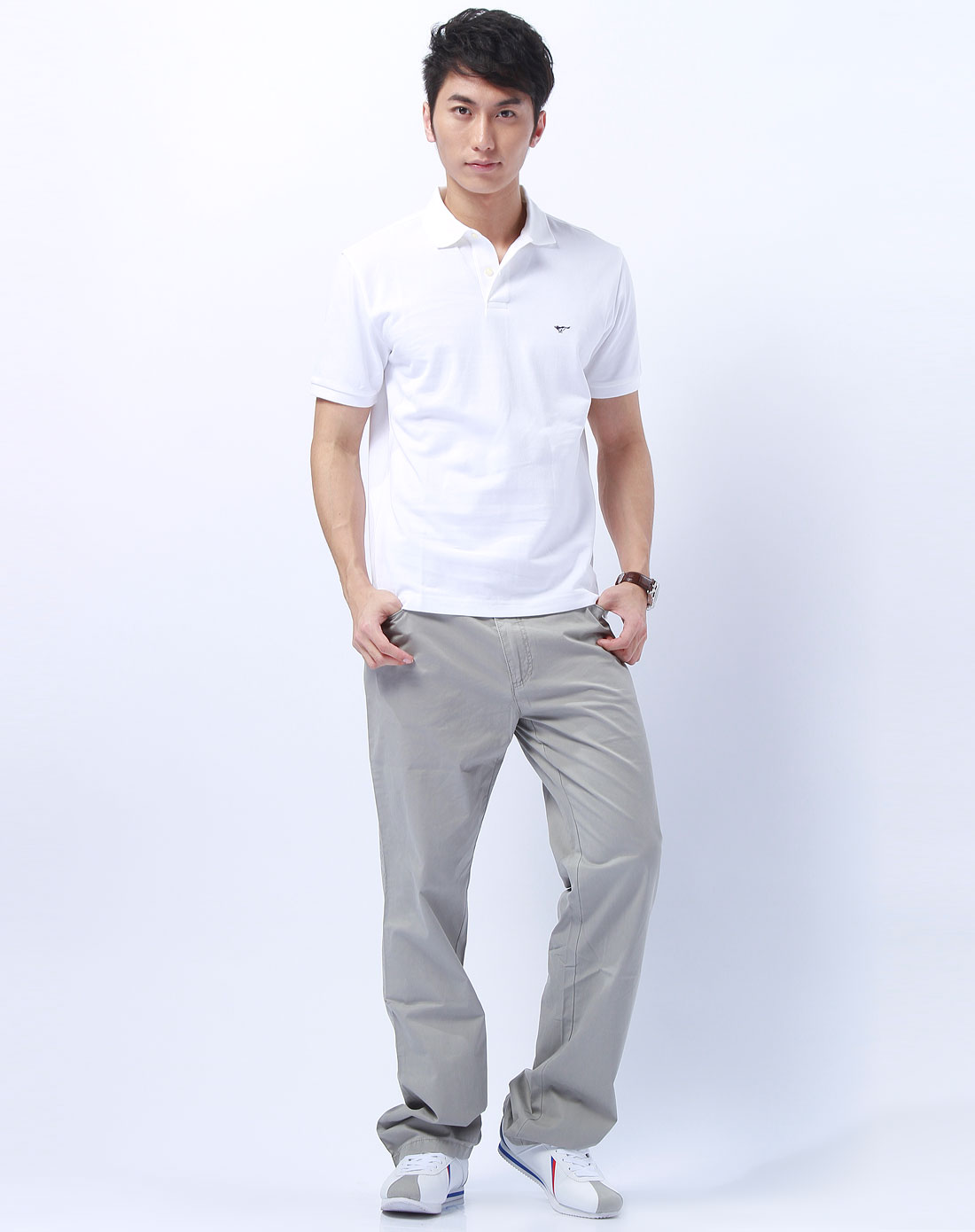 白色素面短袖polo衫