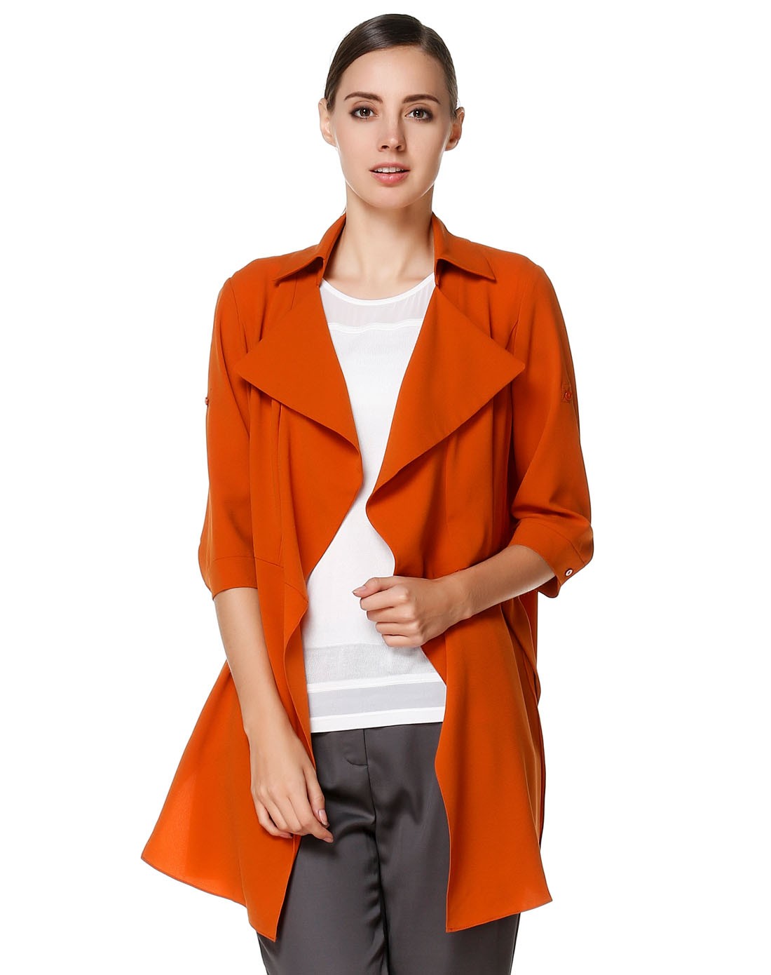 暗橙色时髦魅力八分袖外套