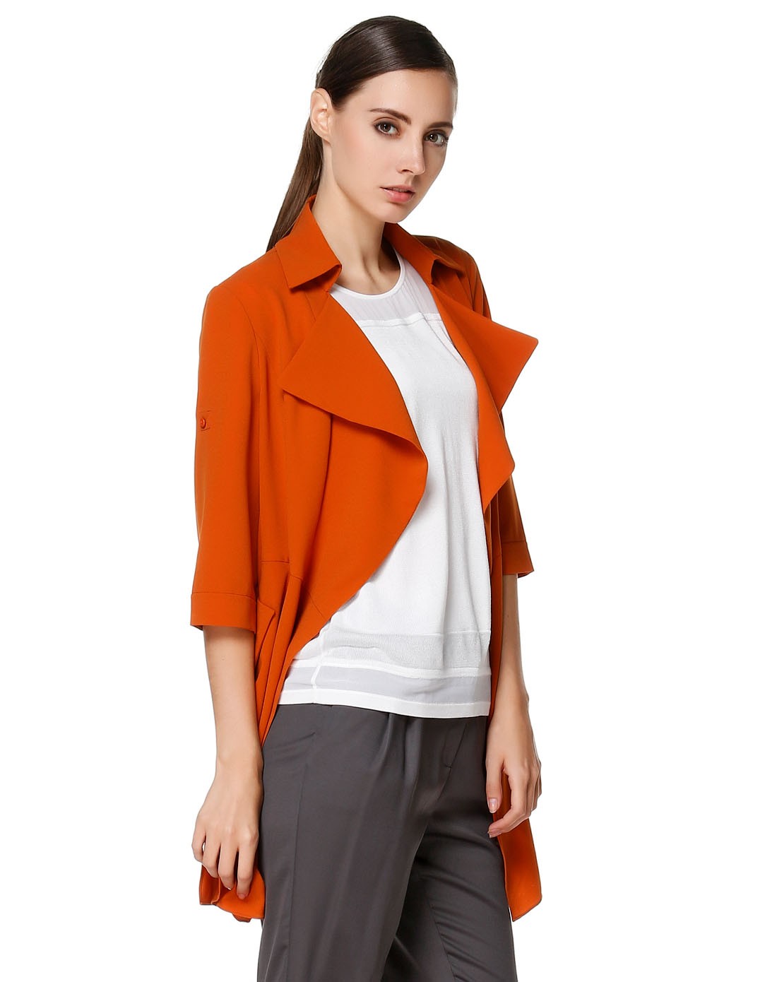 暗橙色时髦魅力八分袖外套