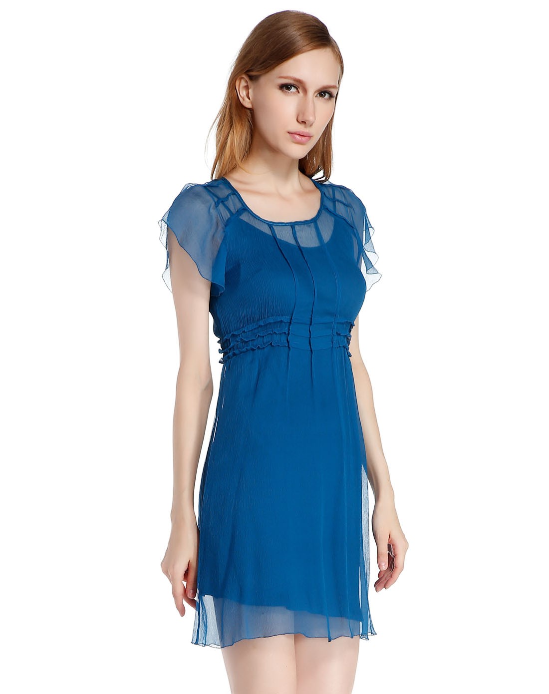 湖蓝色时尚成熟连衣裙