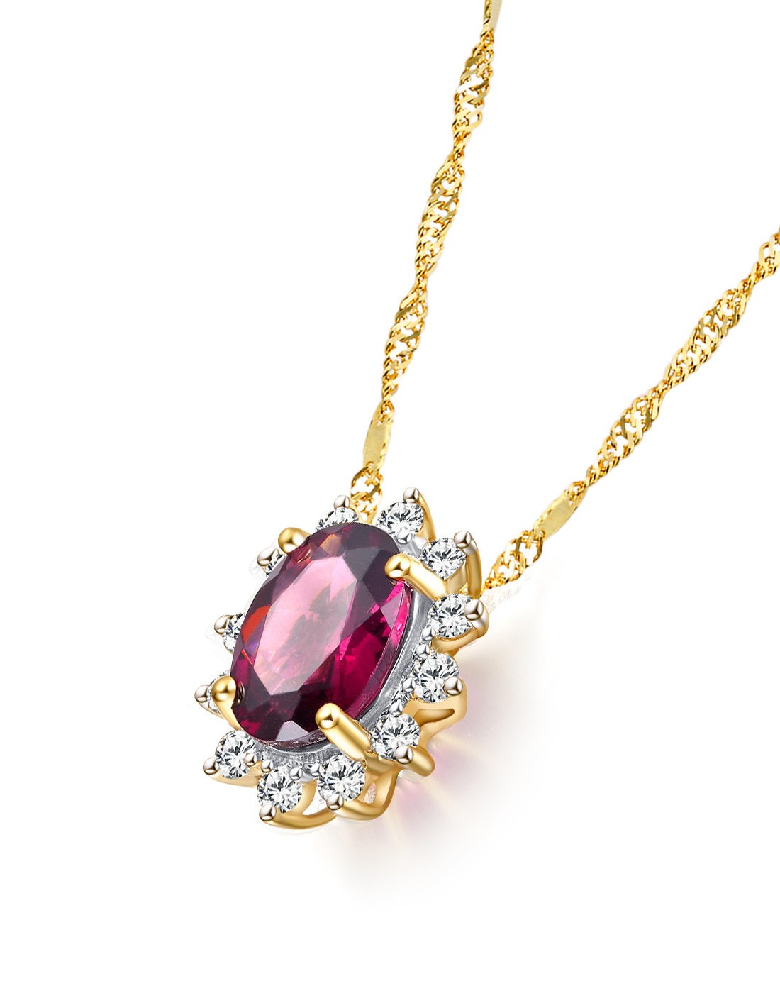 专柜同款 经典戴安娜 黄18k金石榴石吊坠