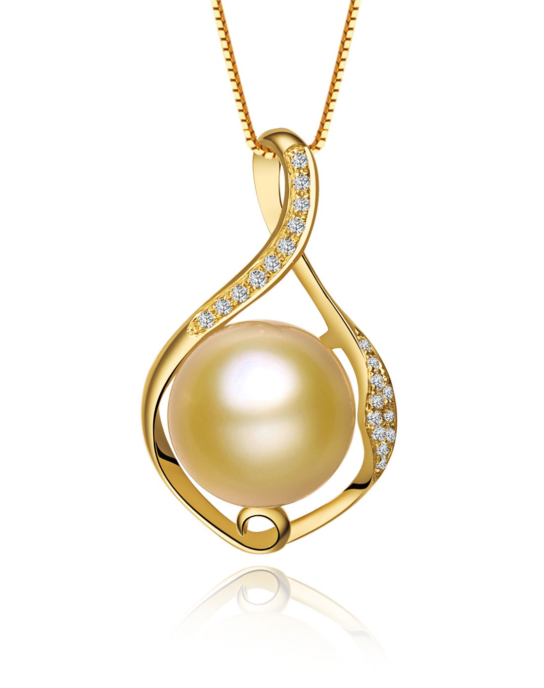 11-12mm南洋香槟色珍珠18k金钻石吊坠(附国检证书)