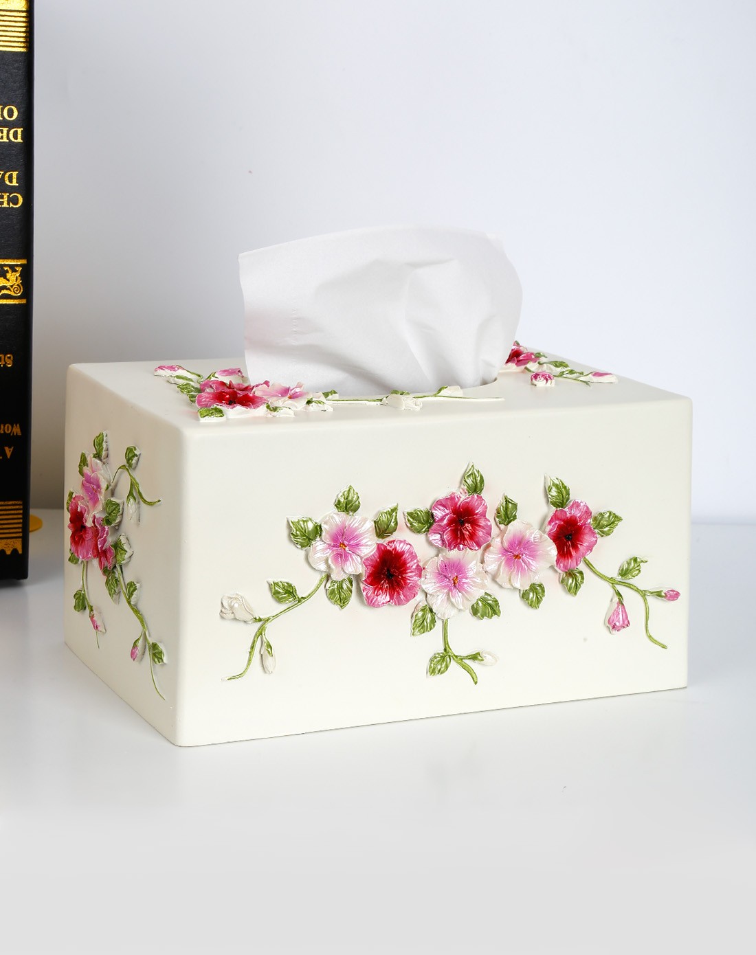 欧式奢华温馨三色堇长方形纸巾盒