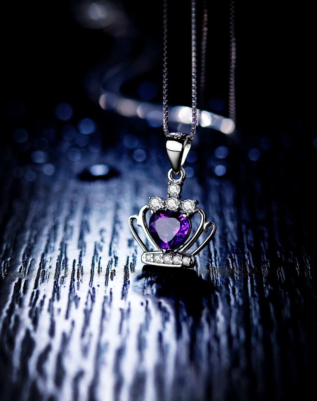 925银天然紫水晶皇冠吊坠
