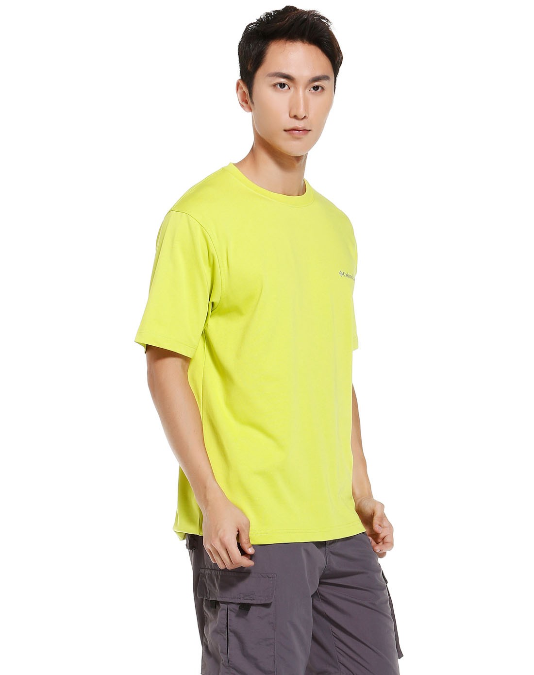 吸湿排汗 男款黄绿色短袖t恤 经典圆领