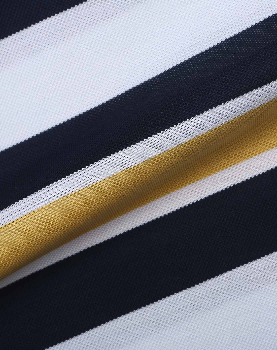 黄白活力条纹美国长绒棉polo短袖t恤