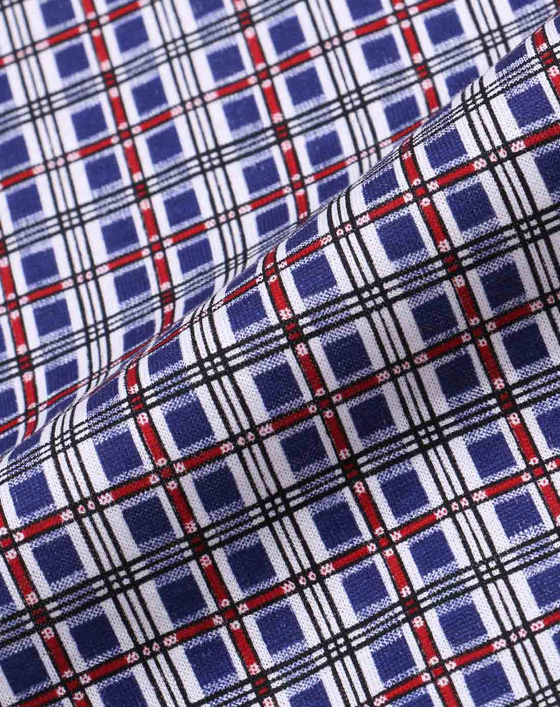 红蓝格顶级长绒棉短袖针织休闲衬衫