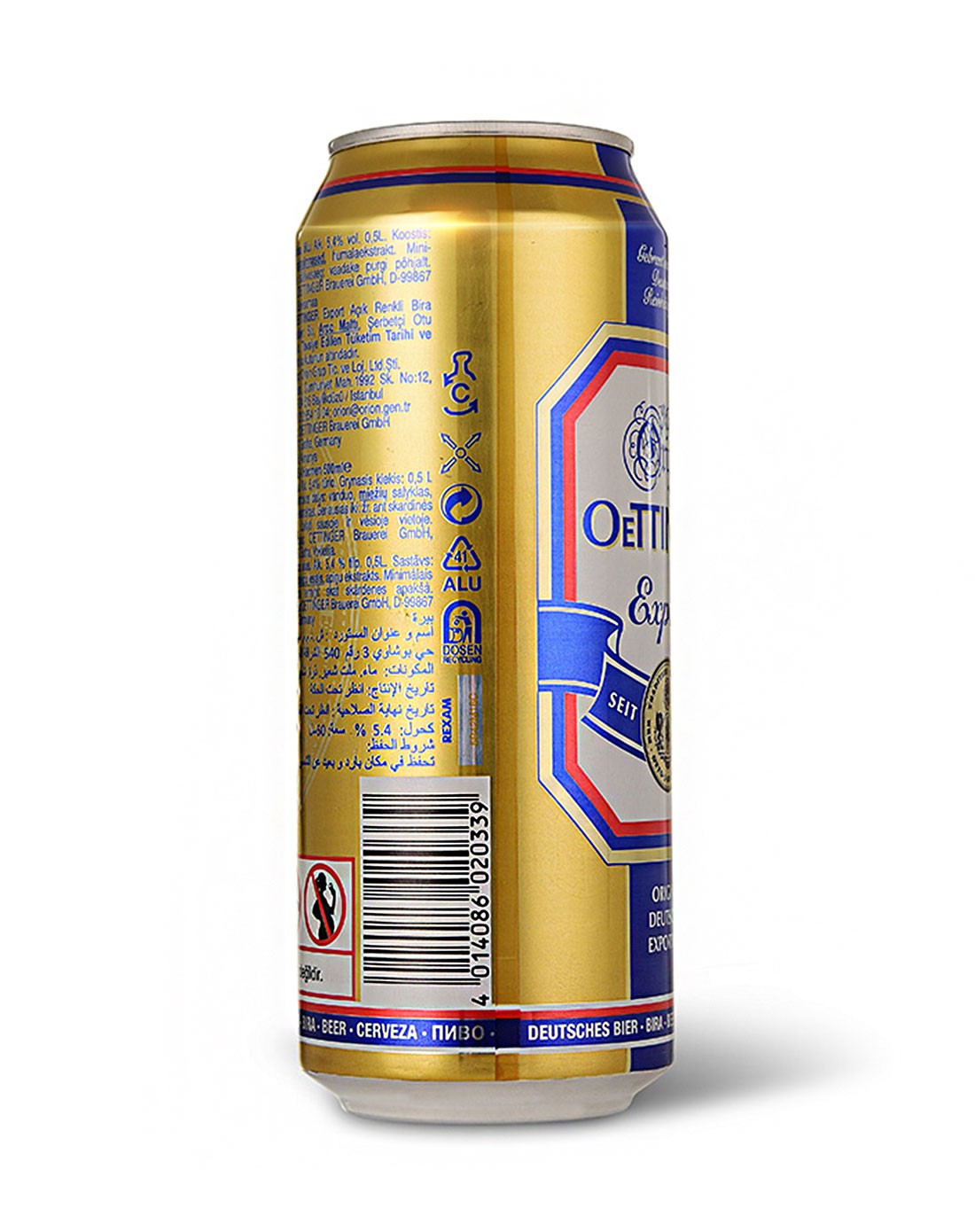 【德国原装进口】奥丁格(oettinger)出口装export大麦啤酒 500ml*6听