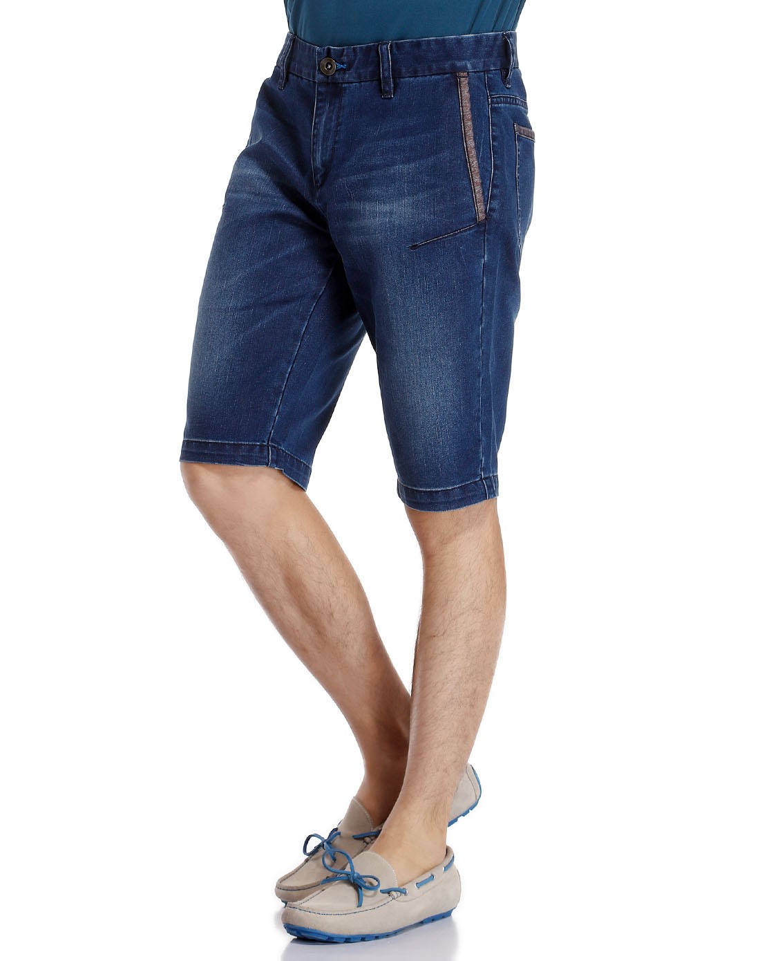 深蓝色低腰直筒牛仔短裤