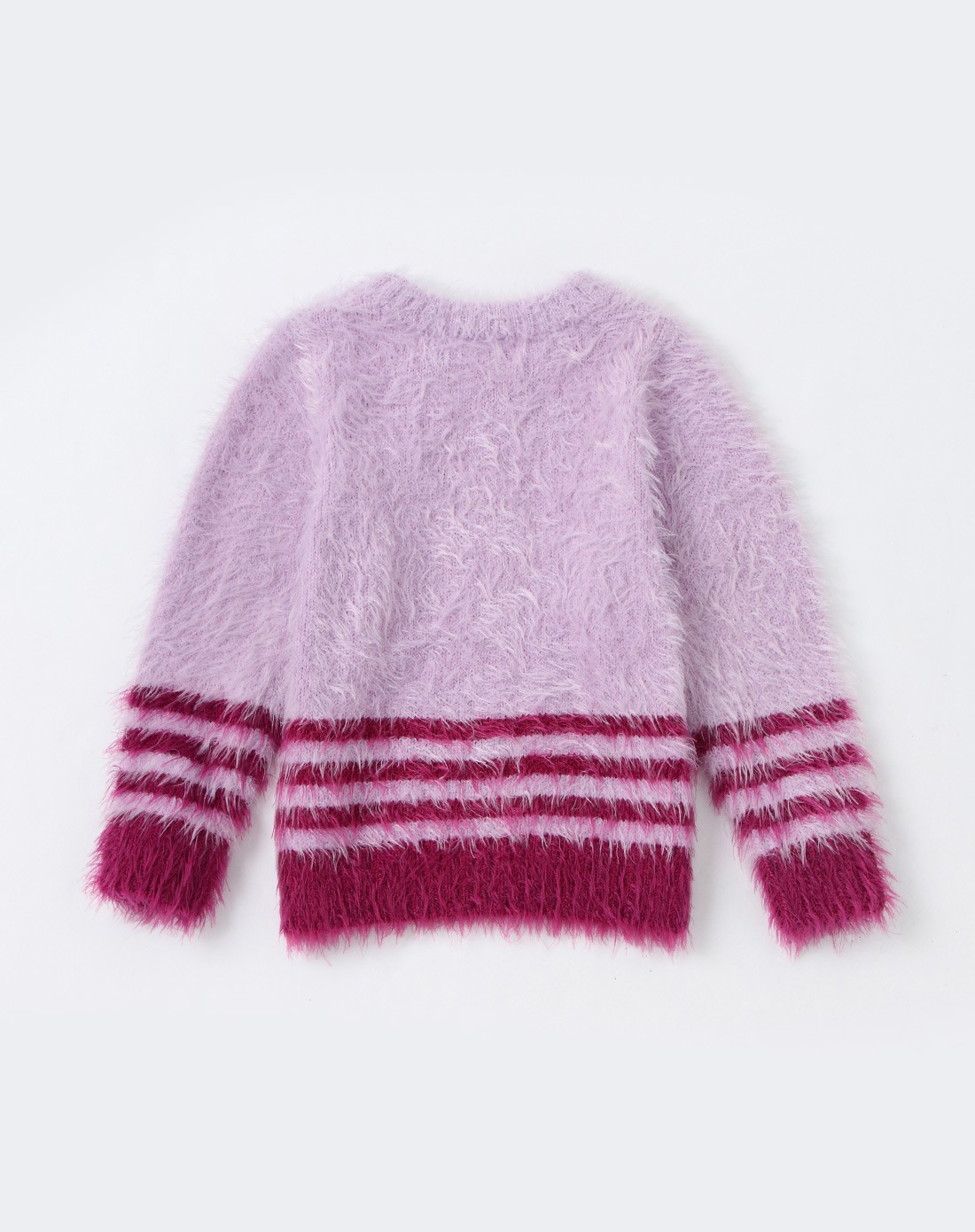 女童香芋紫净色拼单色条纹针织线衫