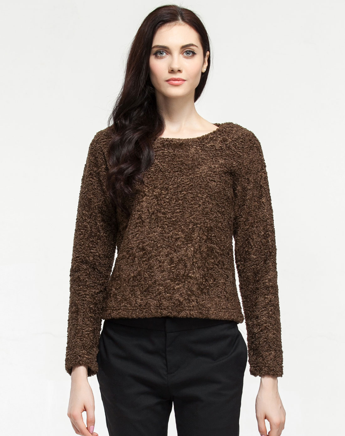 深啡色时尚简约长袖上衣