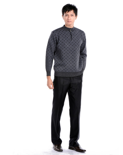 男款黑灰色时尚长袖羊毛衫