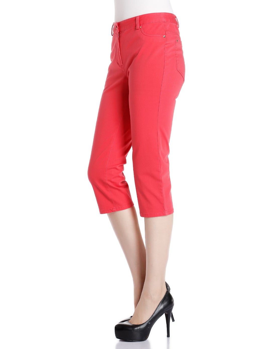 亮橘红色简约百搭休闲七分裤